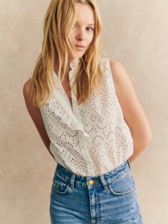 Sezane Tops - Sézane Celinda Sleeveless Shirt - Ecru [EU 38]